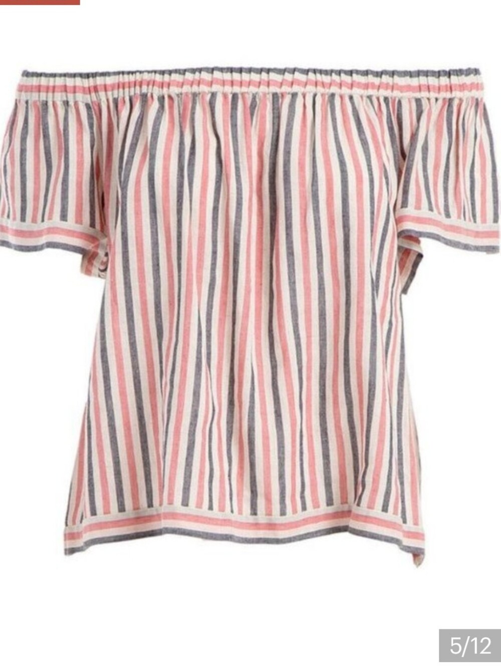 New Max Studio Striped Linen Blend Off The Shoulder Top Pink Blue Size Large